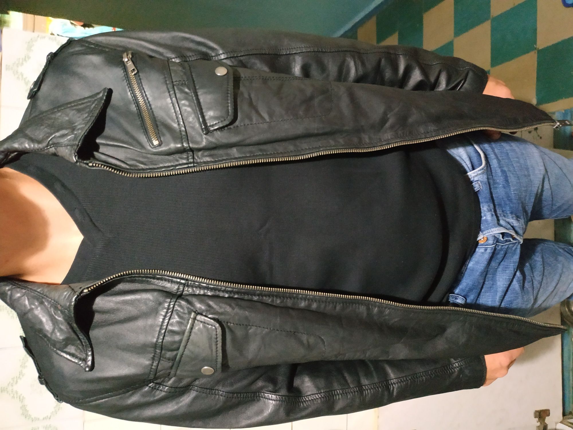 Barneys black leather