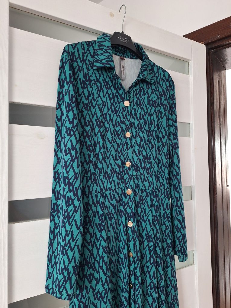 Szmizjerka sukienka leopard zielona print UNI