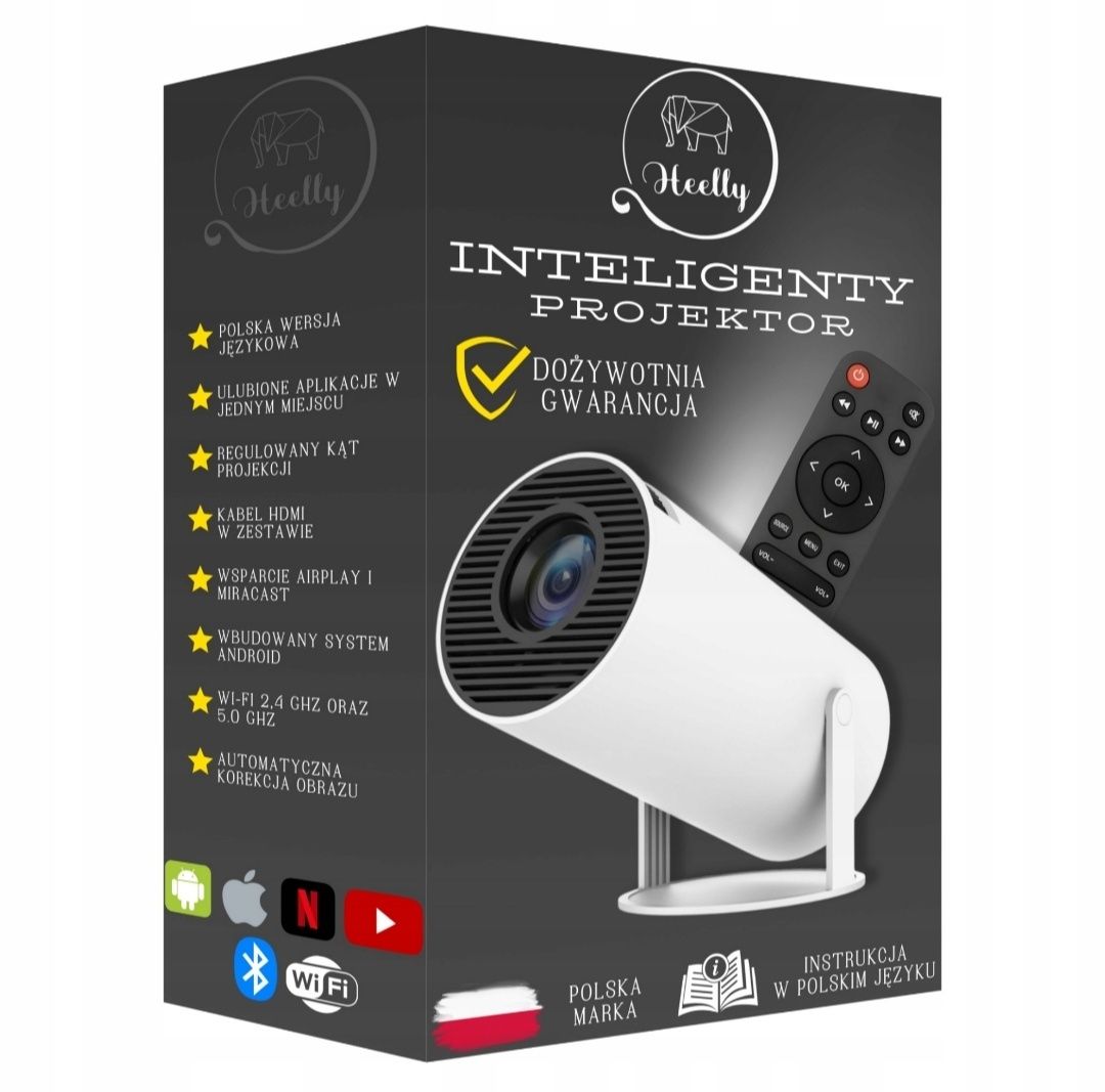 Projektor rzutnik ANDROID TV WIFI 4K przenośny Smart głośnik obrotowy