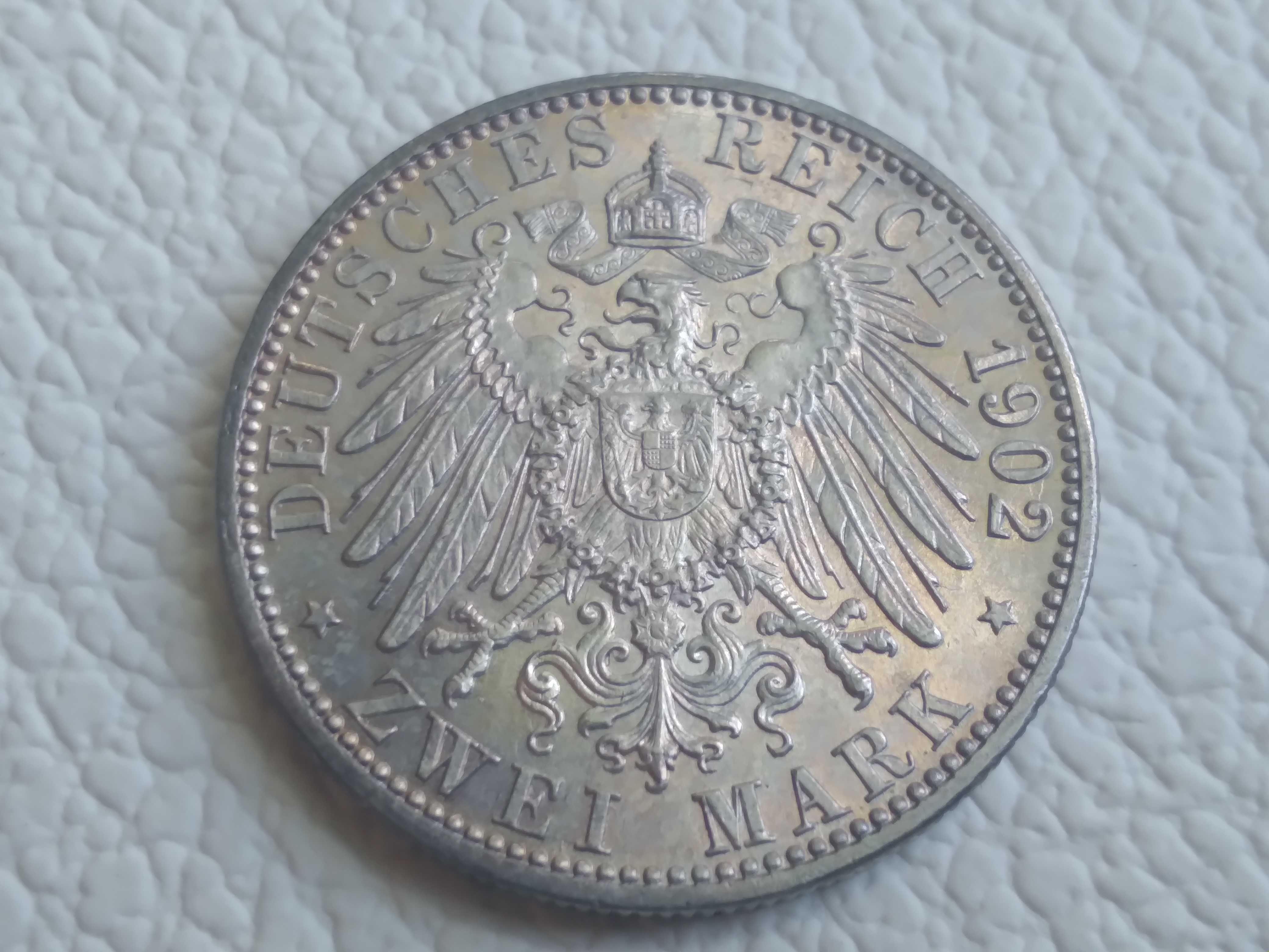 Moneta Srebrna Niemcy Badenia 2 marki 1902 rok super stan