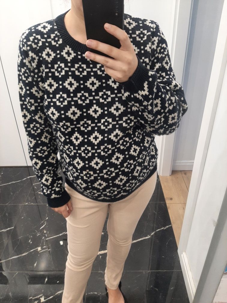 Sweter geometryczny ciepły zimowy casual basic made in England vintage