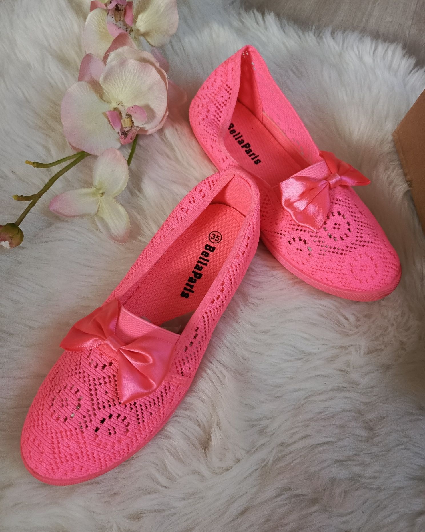 Buty trampki balerinki różowe neonowe dla dziewczynki kokardka nowe 35