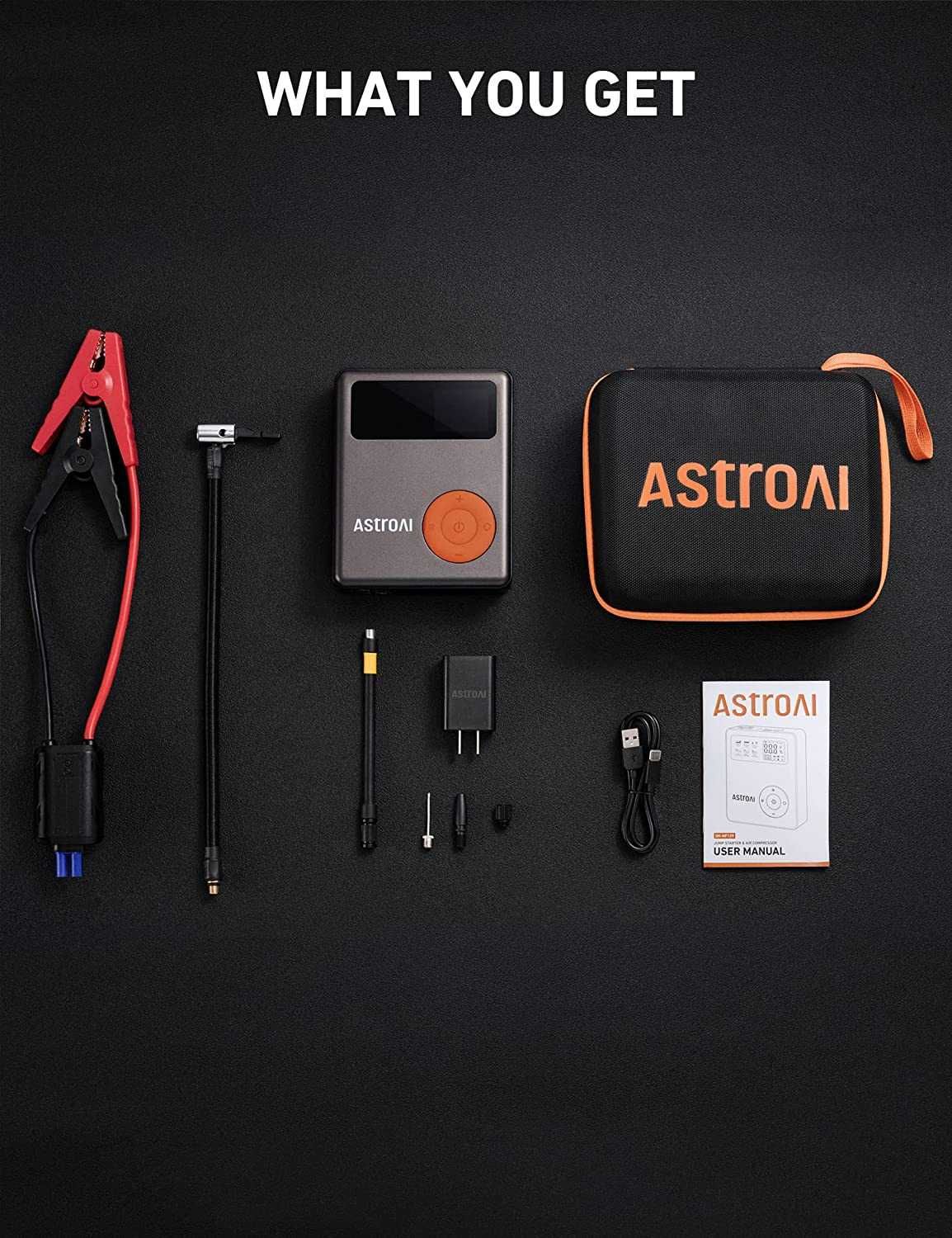 AstroAI Jump Starter с воздушным компрессором, 1750А авто стартер