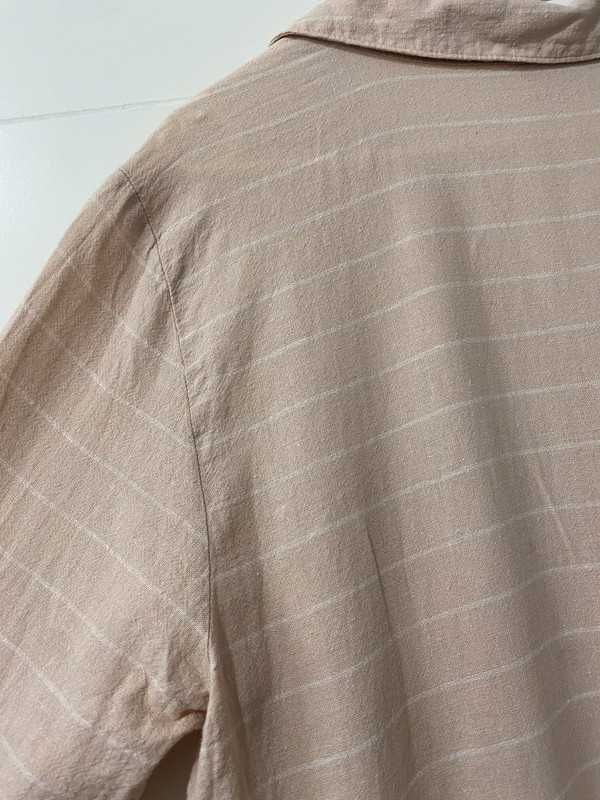 Brzoskwiniowa długa koszulowa sukienka w paski 55% len Esmara XXL/XL