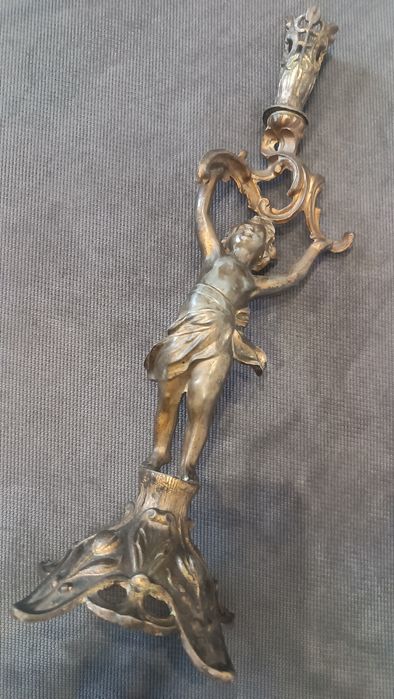 Antyczny Świecznik Figuralny - Putto Neobarokowe (XIX/XX w.) - Wysoka