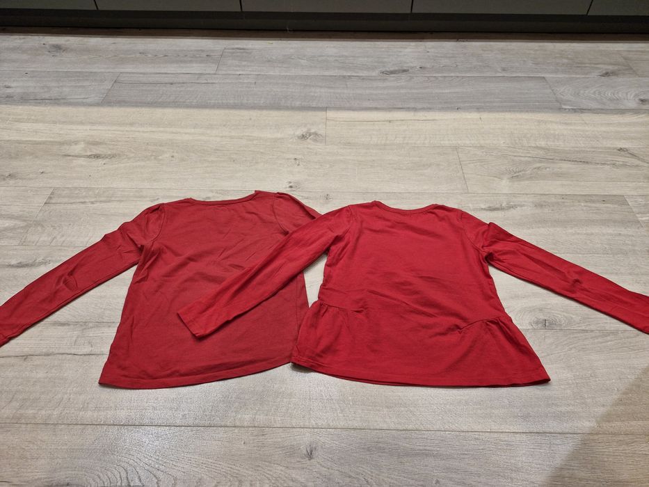 2x bluzeczka bluzka długi rękaw Święta Christmas czerwona r.134 zestaw