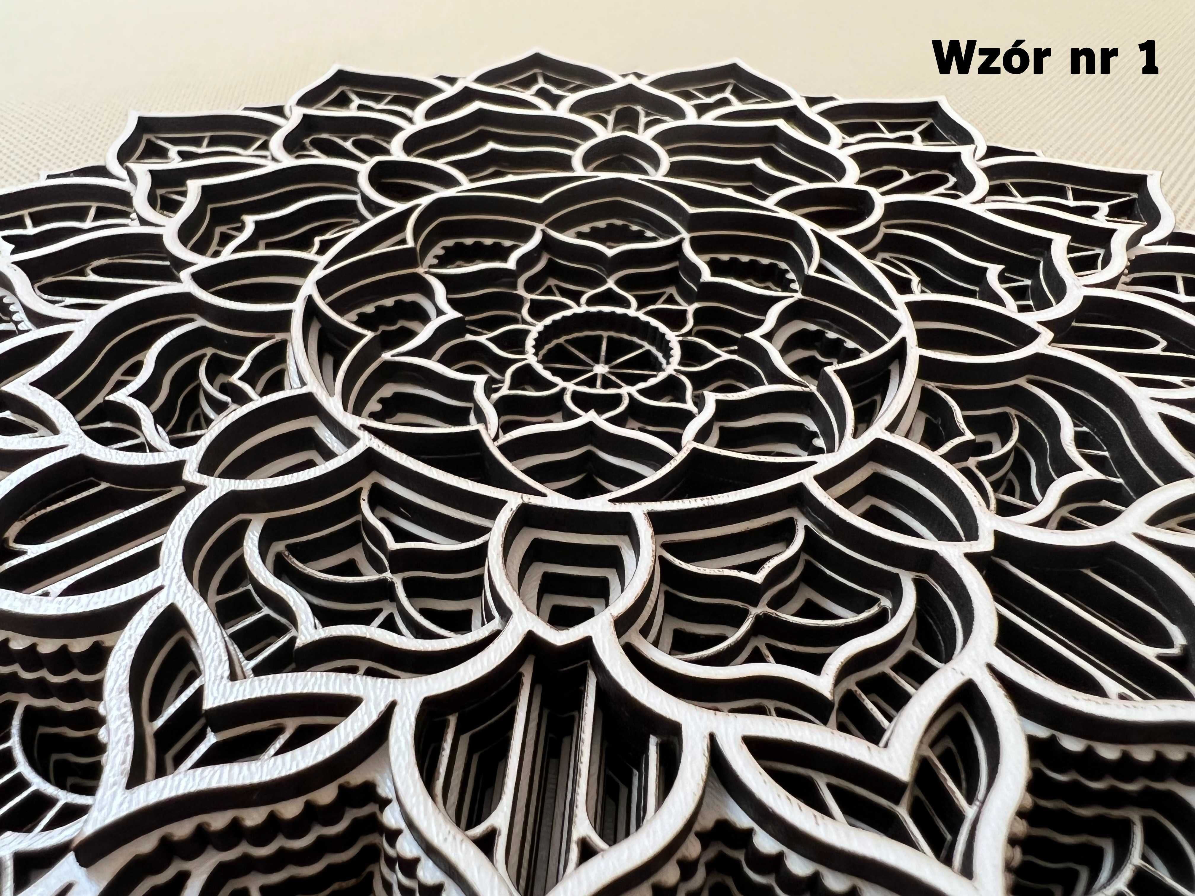 Mandala drewniana BIAŁA warstwowa OZDOBA ŚCIENNA trójwymiarowa 3D eco