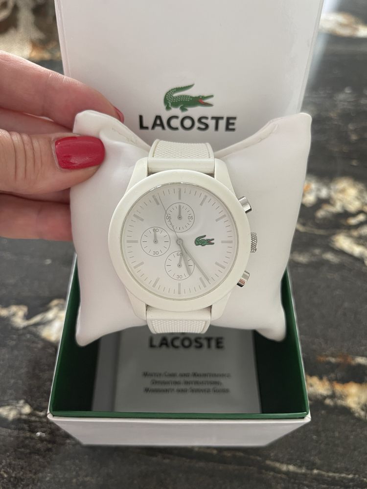LACOSTE piękny zegarek biały na gumowej bransolecie