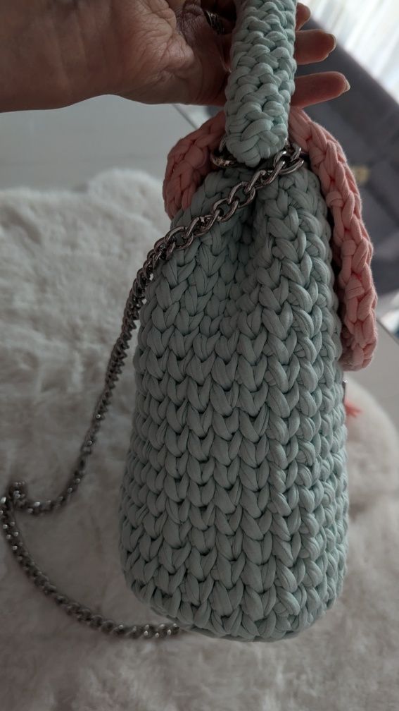 Mięta Pudrowy Róż Torebka Kuferek Handmade ( Zamów w innym Kolorze )