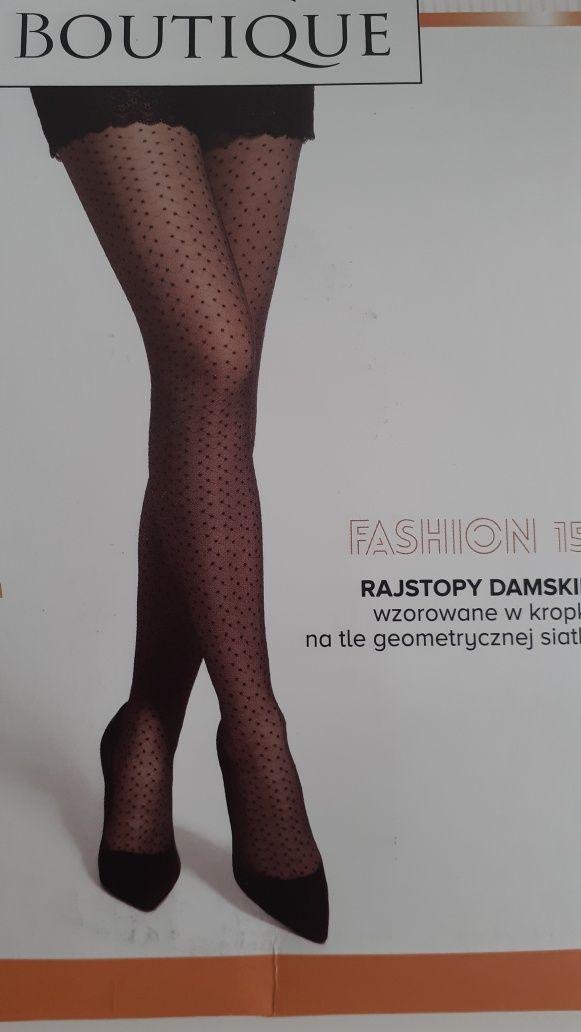 Rajstopy czarne 20 Den lycra wzory kropki siatka M 38