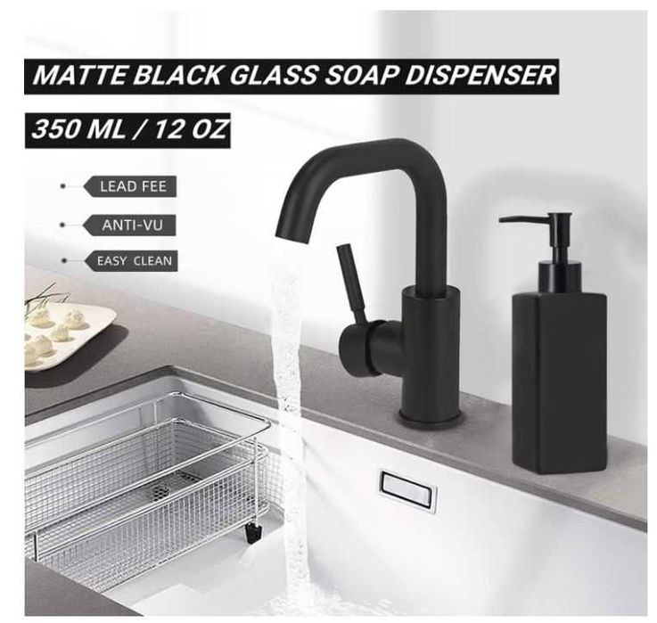 Czarny dozownik mydła 350ml matowe szkło