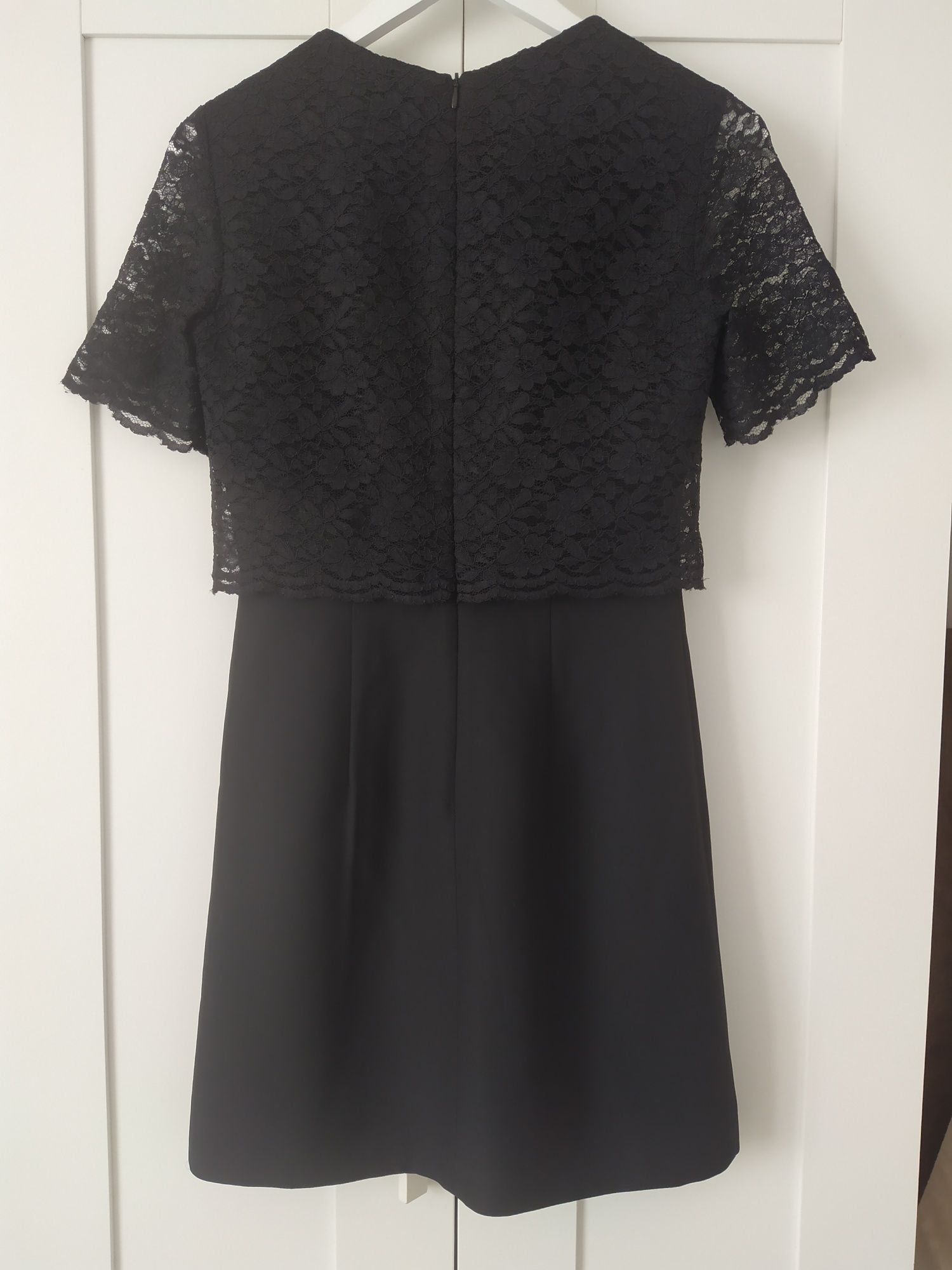 Sukienka koktajlowa, mała czarna z koronką r. XS Esprit