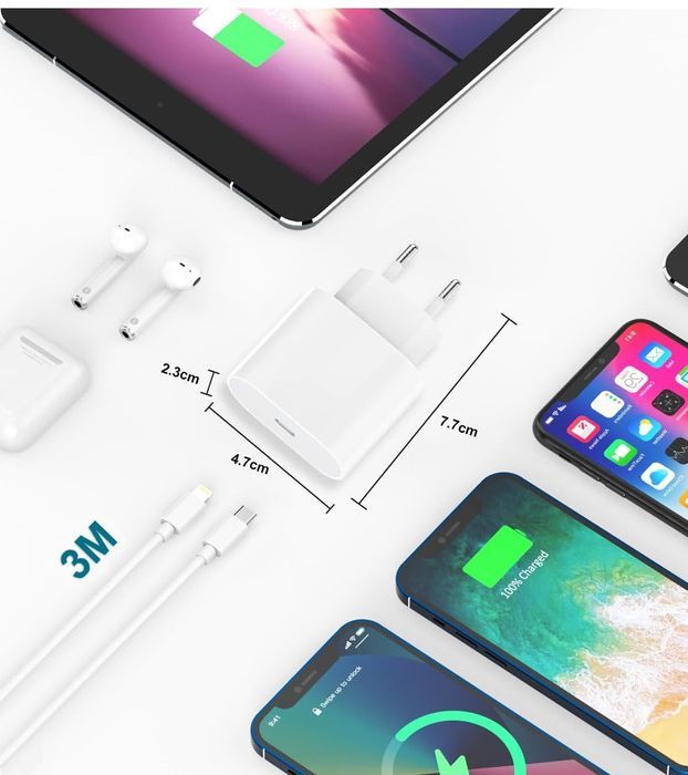 szybka ładowarka + kabel usbc do iphone'a