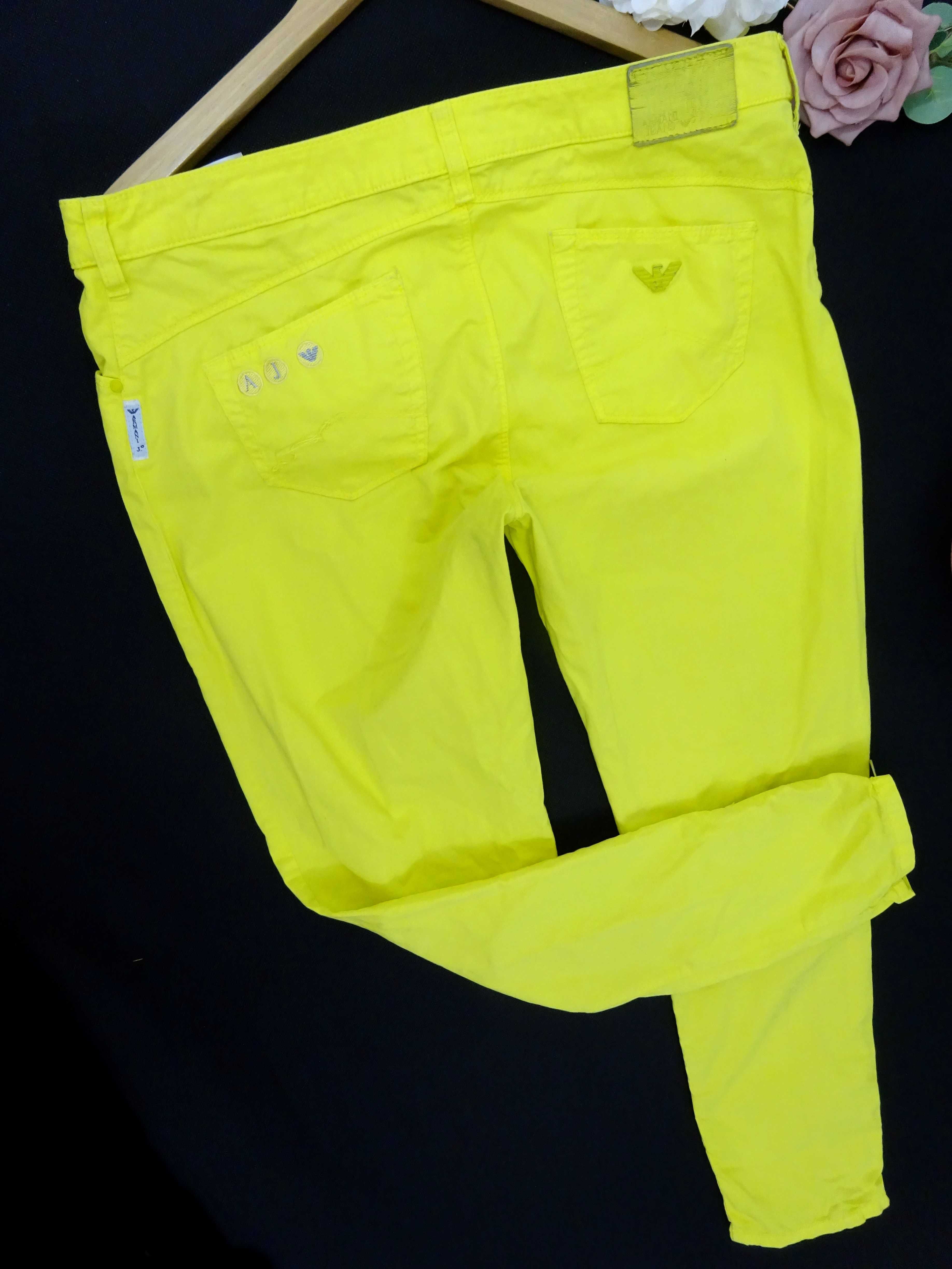 CC68 Eleganckie spodnie damskie ARMANI jeans żółte rurki zamki 38 M