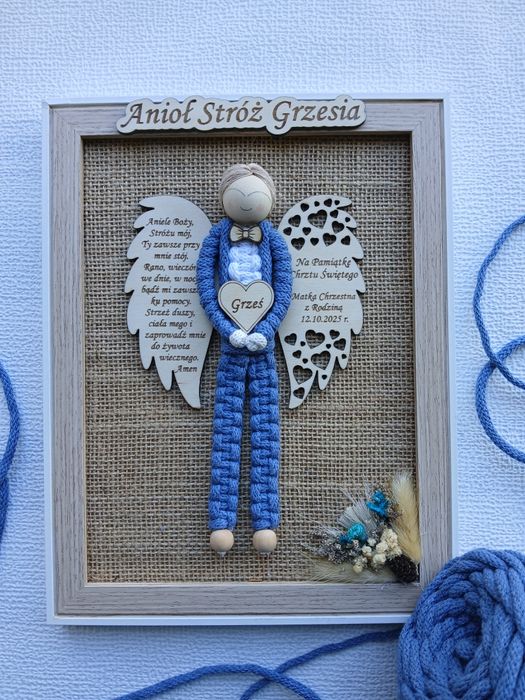 Pamiątka chrztu świętego dla chłopca ramka na chrzciny aniołek