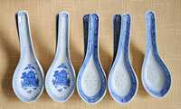 9 łyżek ryżowych chińska porcelana 2 wzory