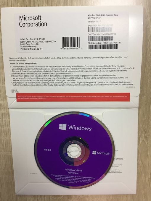 MICROSOFT Windows 10 Pro 64-bit 1pk DSP OEI DVD