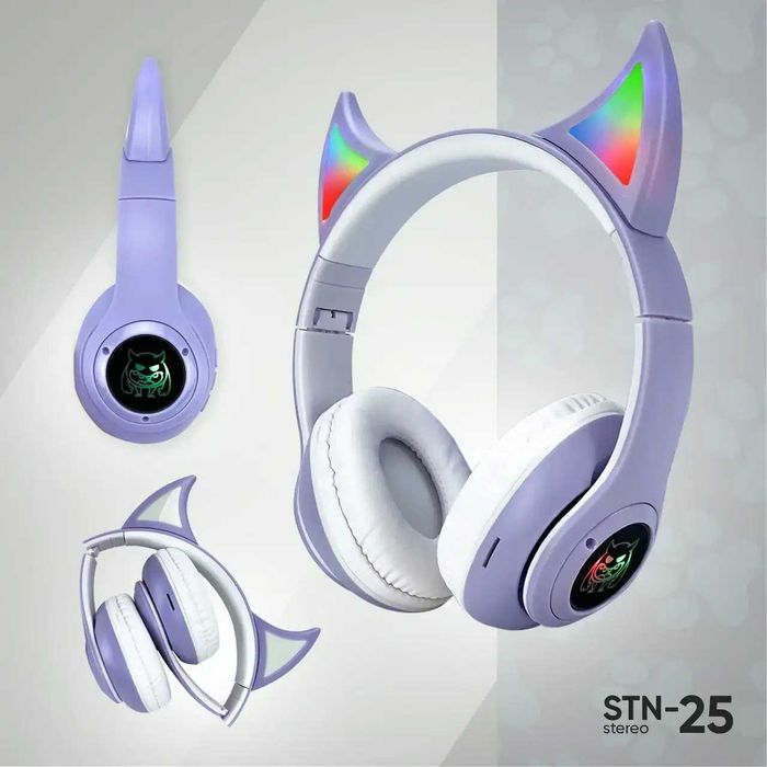 Дитячі навушники Bluetooth Cat STN-25 вушка сатани з RGB підсвіткою