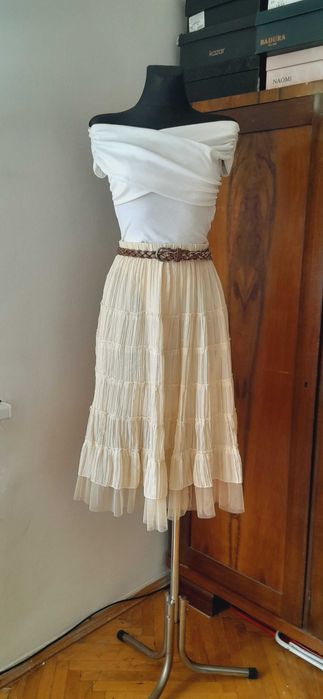 Spódnica boho, w odcieniu masełkowy żółty, Vintage.