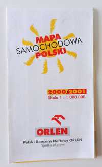Mapa samochodowa Polski Orlen 2000/2001 stan bdb