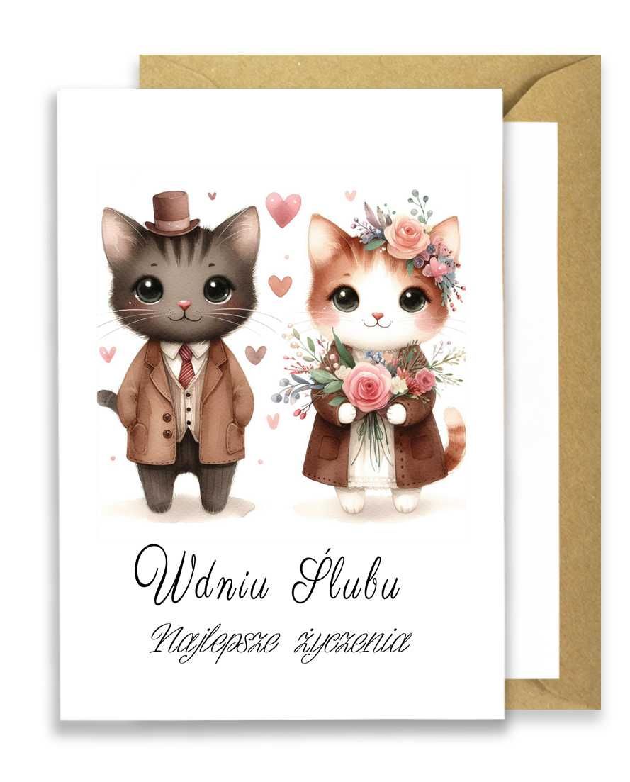 Kartka Okolicznościowa Kot Koty W Dniu Ślubu Wesele Koperta Eko Miłość