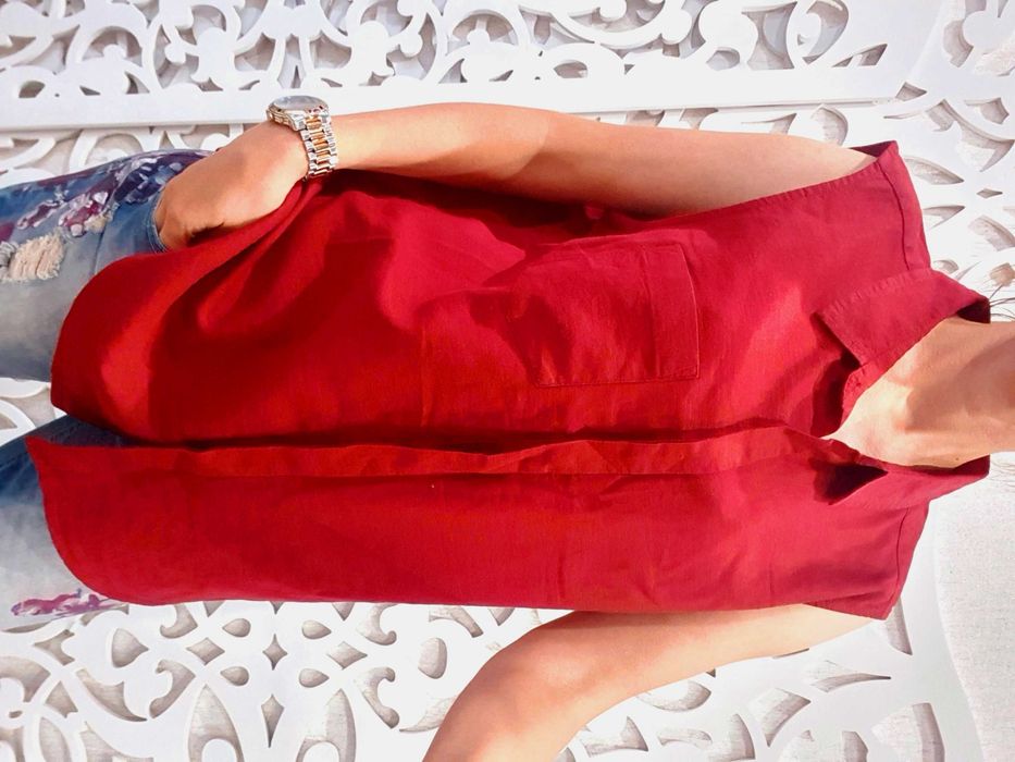 Рубашка лен льняная бордовая без рукавов M&S майка блуза Германия