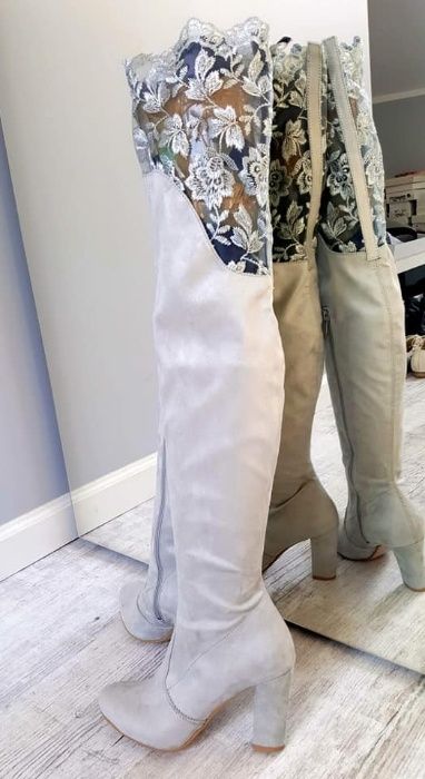 Eleganckie kozaki muszkieterki wiosenne gipiura 41 Polska produkcja