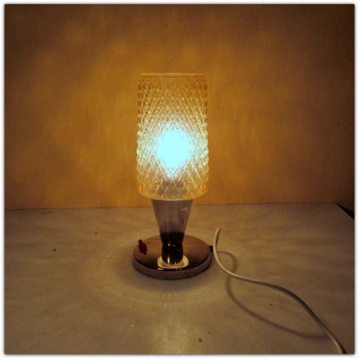 Lata 60 - 70 SOLIDA lampka nocna stołowa chrom i szkło