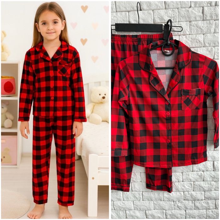 Дитячі піжами в клітику. Дитяча піжама унісекс картата червона