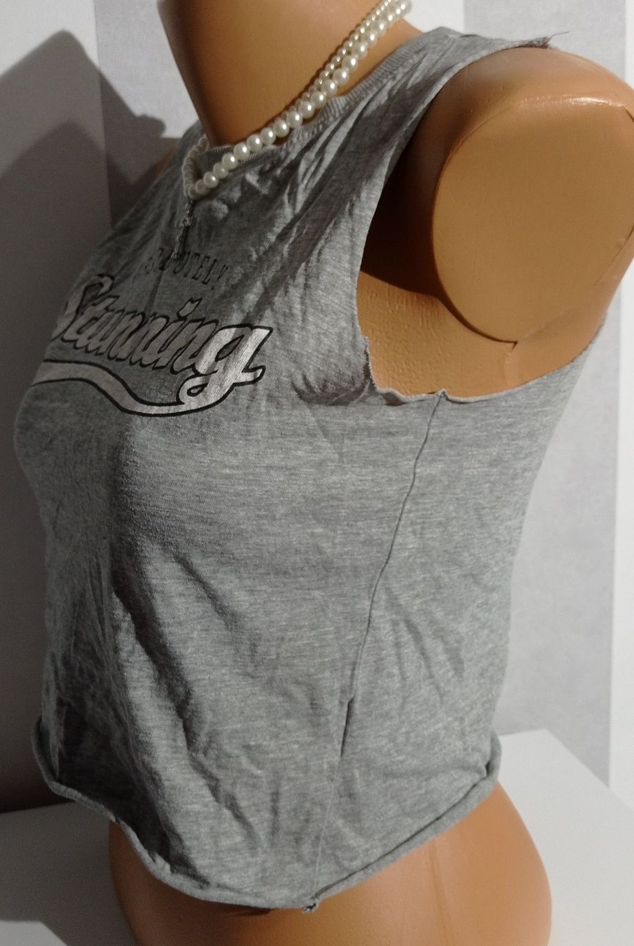Bluzka na ramiączkach szara bez rękawów crop top Sinsay XS