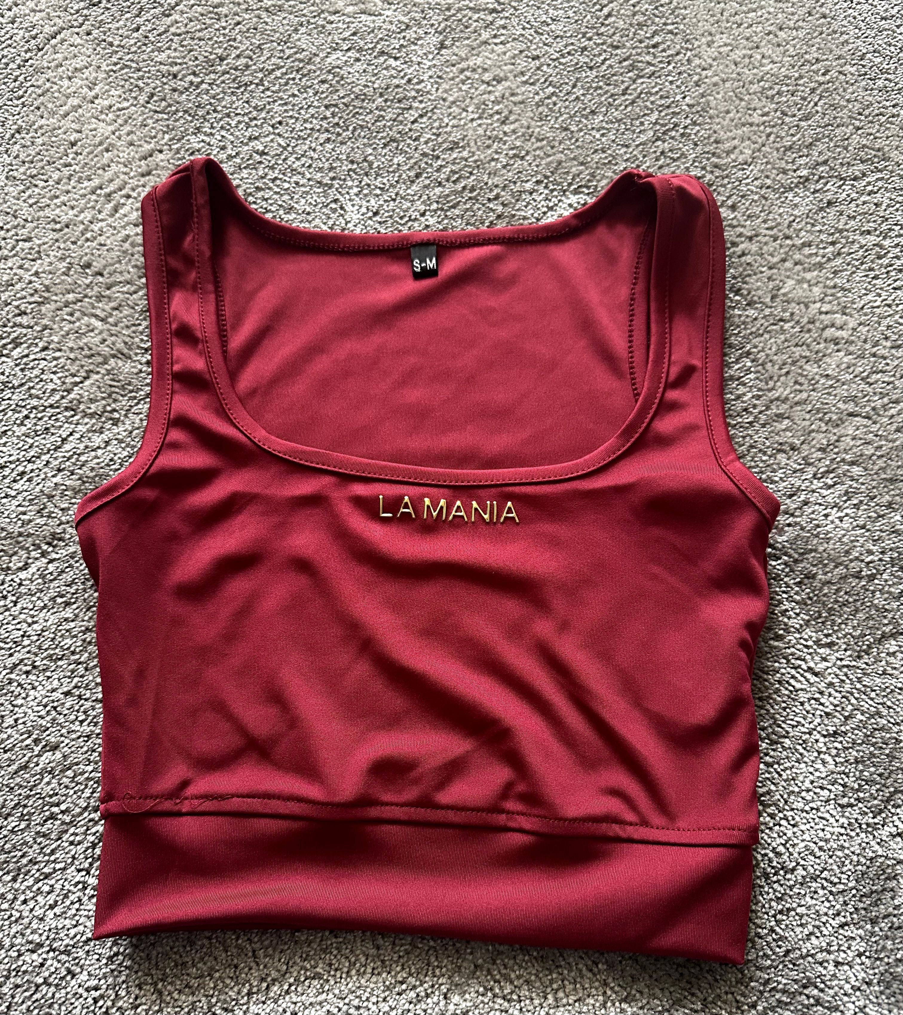 krótka bluzka , crop top ze złotym napisem La Mania XS