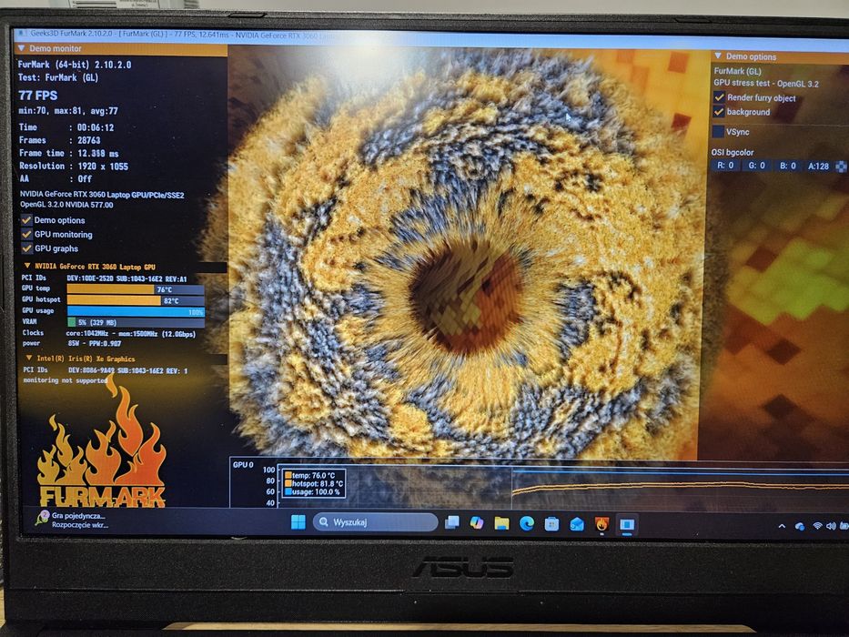 Laptop gamingowy ASUS TUF RTX 3060 i7 11th SSD 512GB RAM 16GB RAM