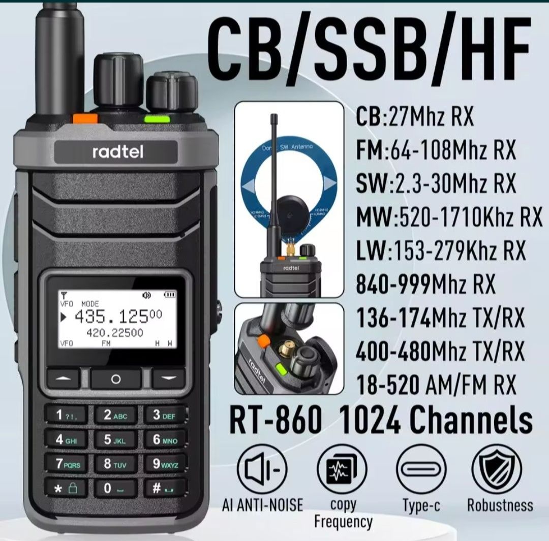 Hobby Radtel RT-860 hf uhf vhf am ssb usb lsb LW mw sw 1024 kanały