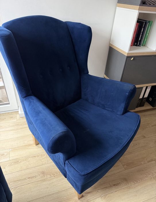 Sofa fotel granat velur uszak