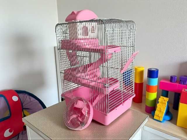 Śliczna różowa klatka dla chomika NOWA dla myszki gryzoni domek kołowr