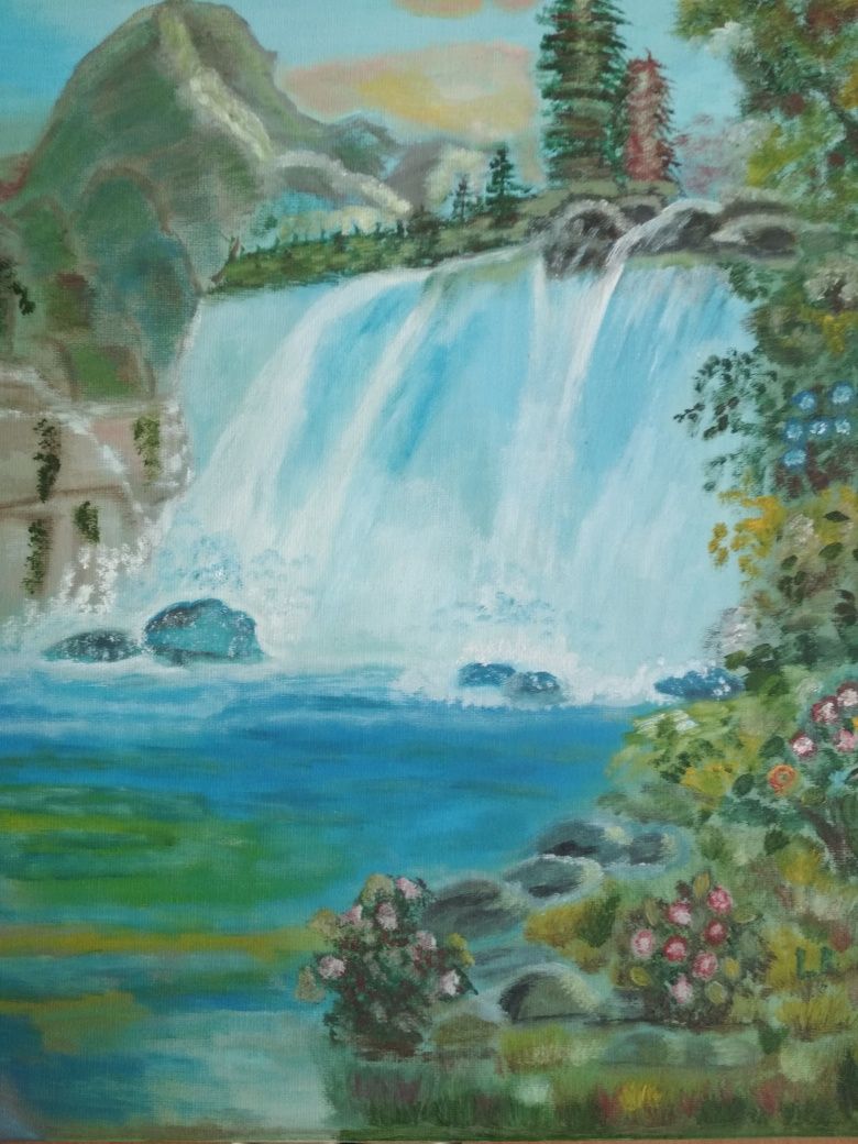 Картина маслом  "Водопад".