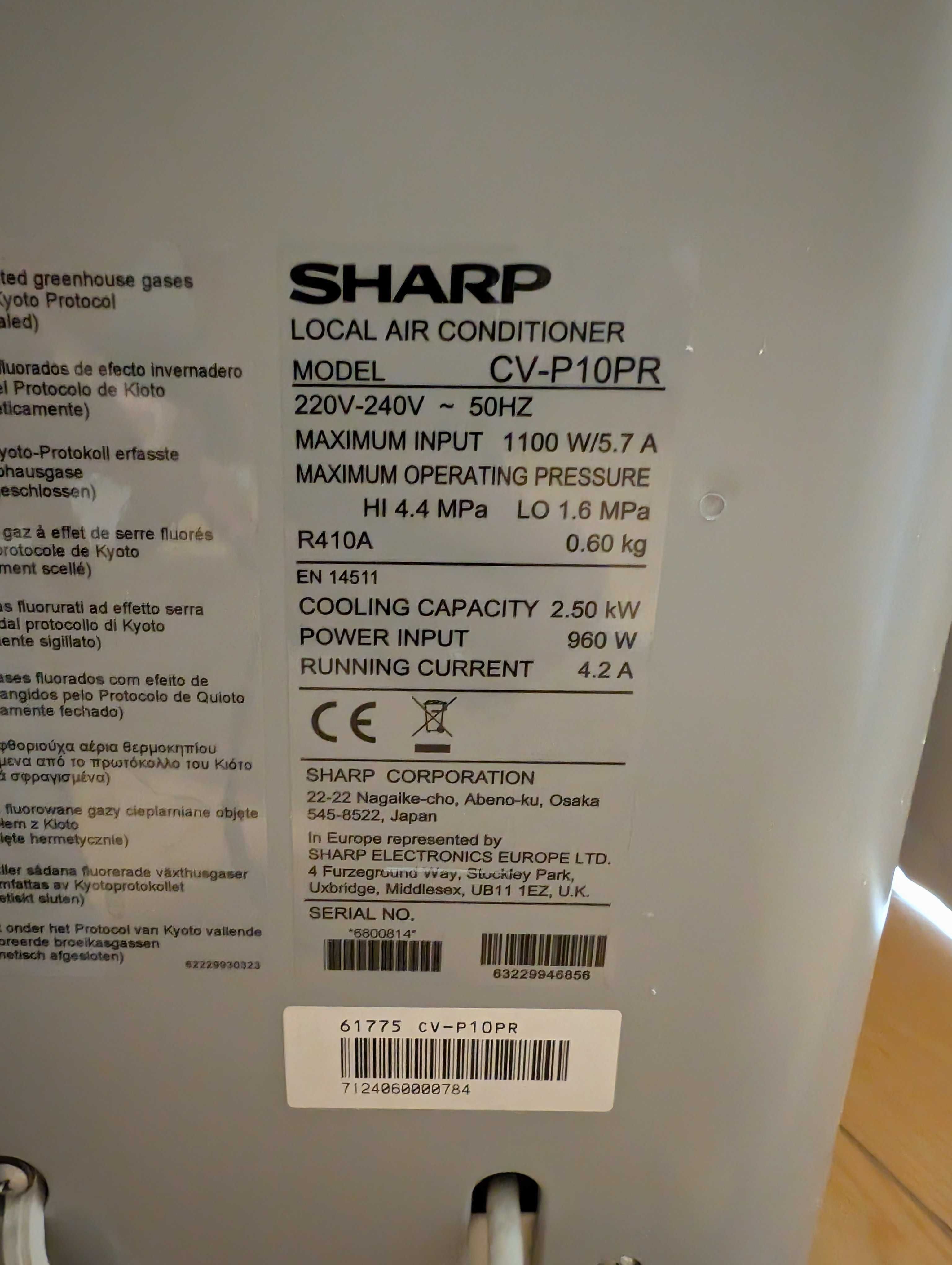 Klimatyzator przenośny Sharp CV-P10PR z jonizatorem 2,5kW 40m
