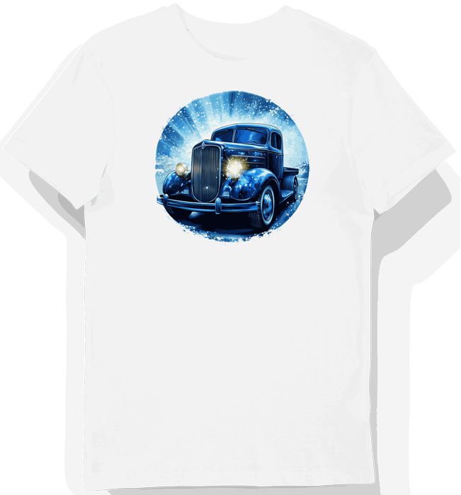 Koszulka męska biała z motywem niebieskiej ciężarówki XXL