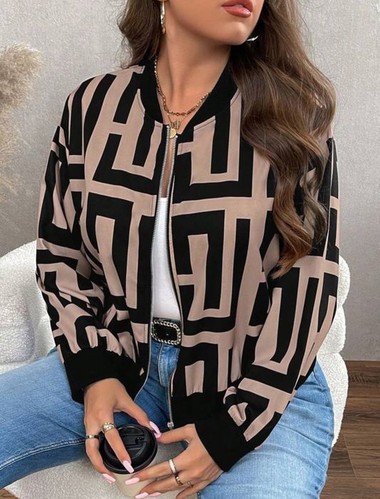 Bluza damska rozpinana beżowa czarna długi rękaw XL