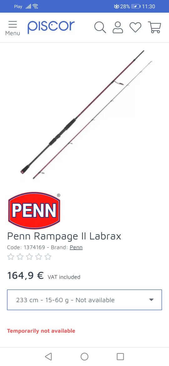 Penn rampage labrax ll 15-60g 233cm spinning, mega okazja