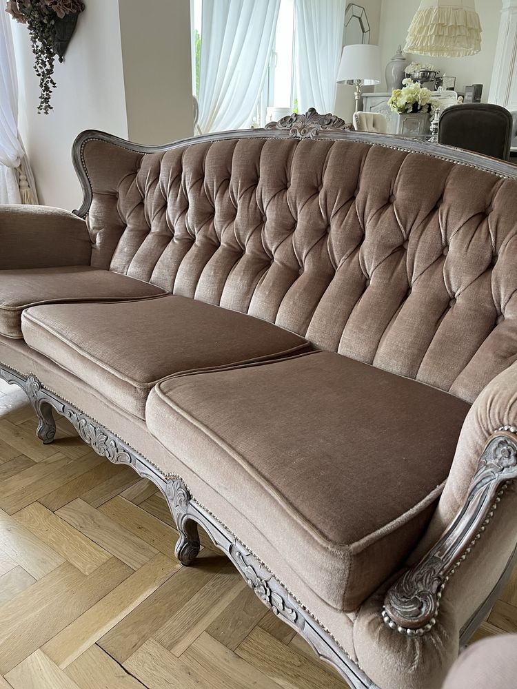 Sofa+fotele w stylu ludwikowskim kolor Beż,beżowy stan BDB