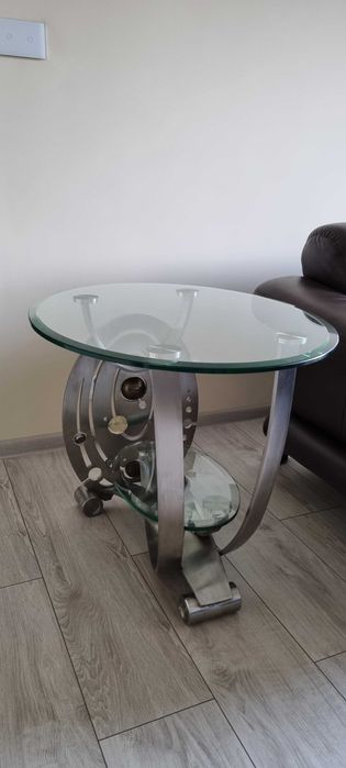 Stół dekoracyjny, szkto i stal
nierdzewna Unikat!