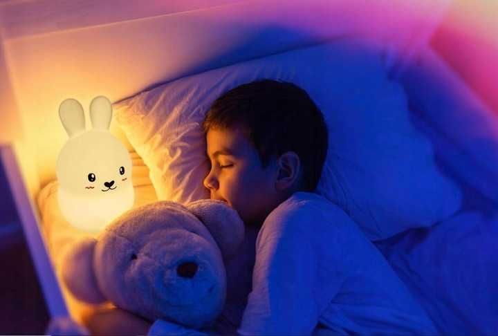 Lampka Nocna Silikonowa Biurkowa Dla Dzieci Królik Króliczek LED+Pilot