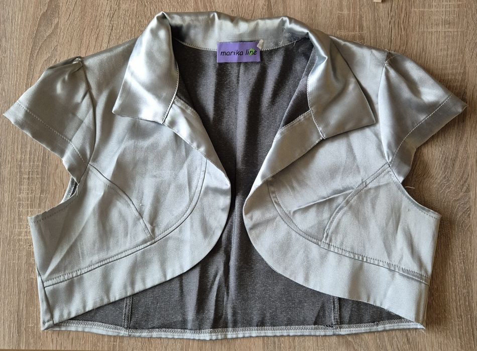 Bolerko satynowe Marika Line, srebrne/szare jasne