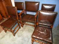 Vintage 5 Krzeseł Skóra Brąz Ćwiekowane z Holandii