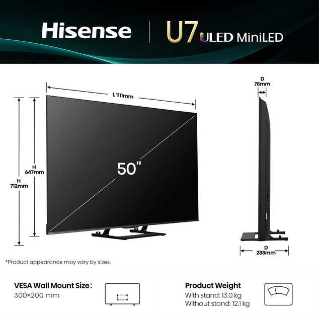 Телевізор Hisense MiniLED 50U7Q  Нова модель 2025-2026 року