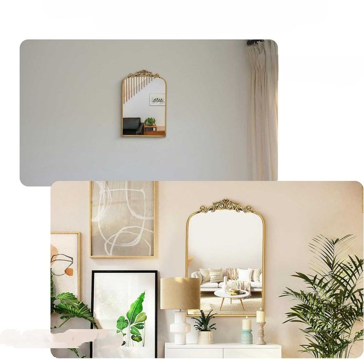 Złote barokowe lustro ścienne 40×61 cm z łukiem, dekoracyjne