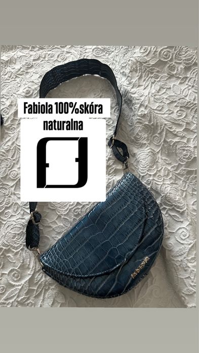 Fabiola nowa torebka nerka saszetka nienieska croco skóra skórzana