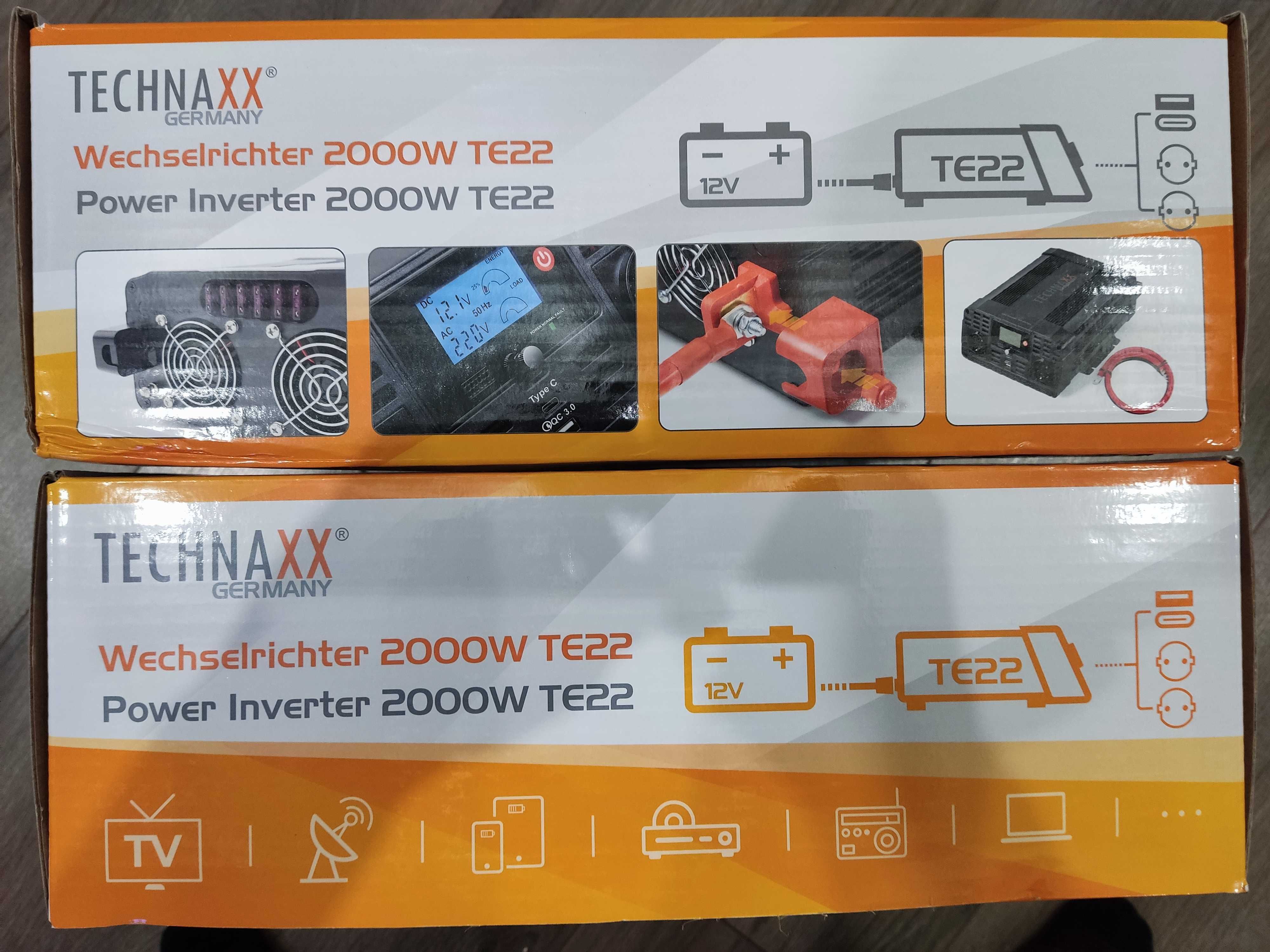 Інвертор, чистий сінус 12в Technaxx TE22 12V/DC- 220V/AC Німеччина 4кв