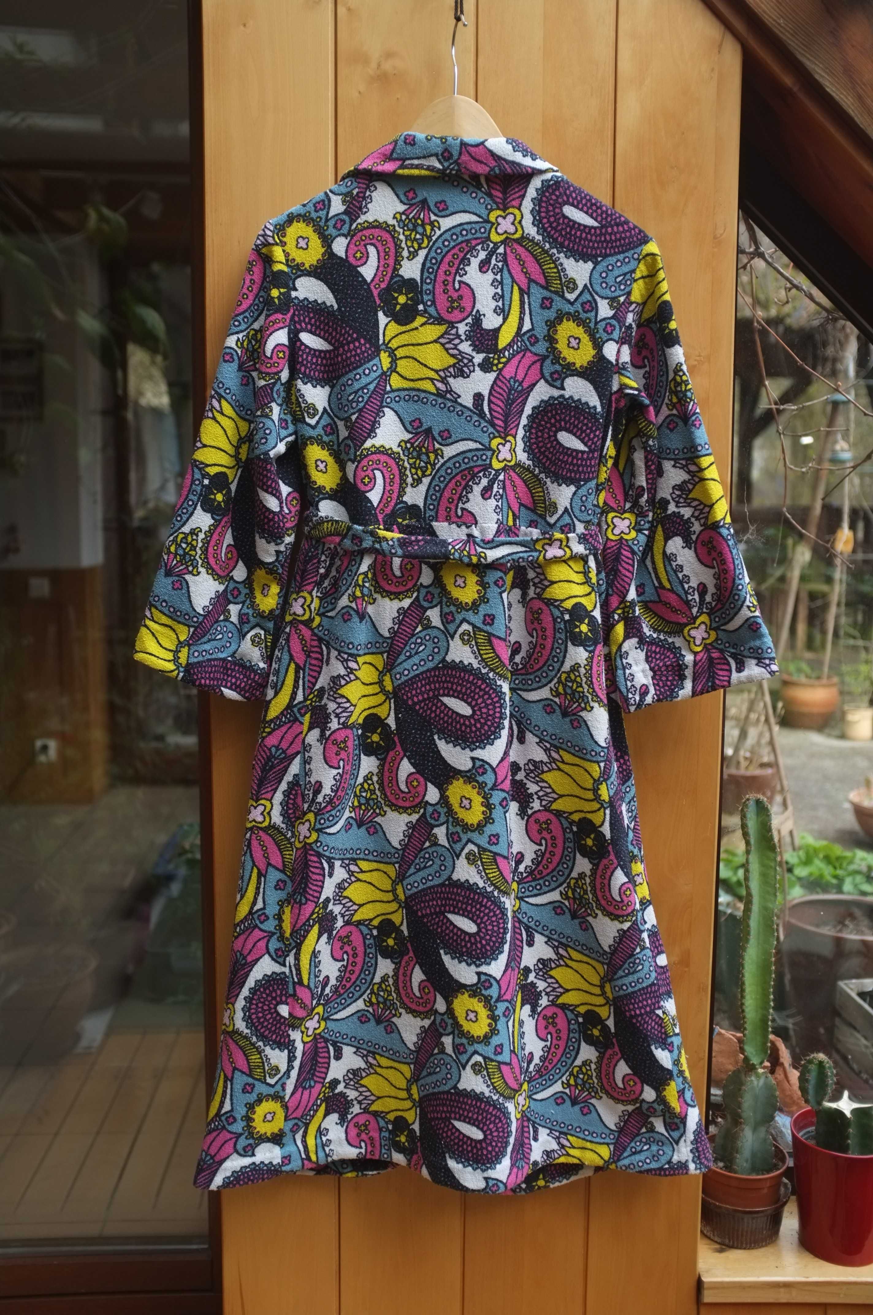 zabytkowa sukienka frotte podomka szlafrokowa 70s PRL real vintage